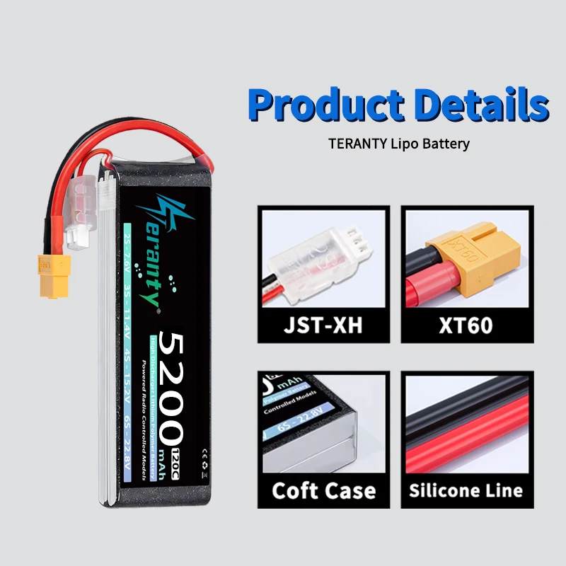 Batería LiPo TERANTY con carcasa flexible y conector XT60/XT90 RC