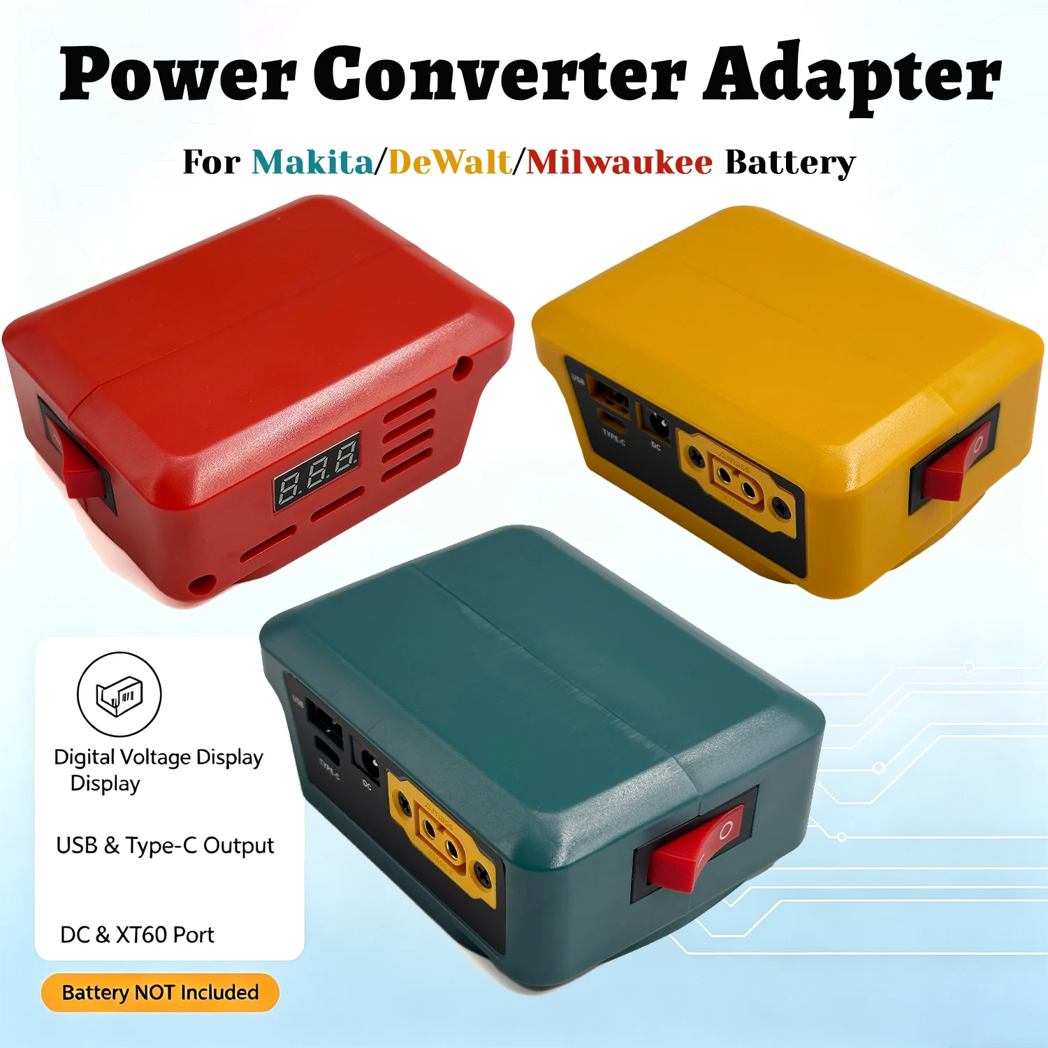 Convertidor Energía 18V Makita/DeWalt/Milwaukee – USB-C XT60 Bidireccional - imagen 2