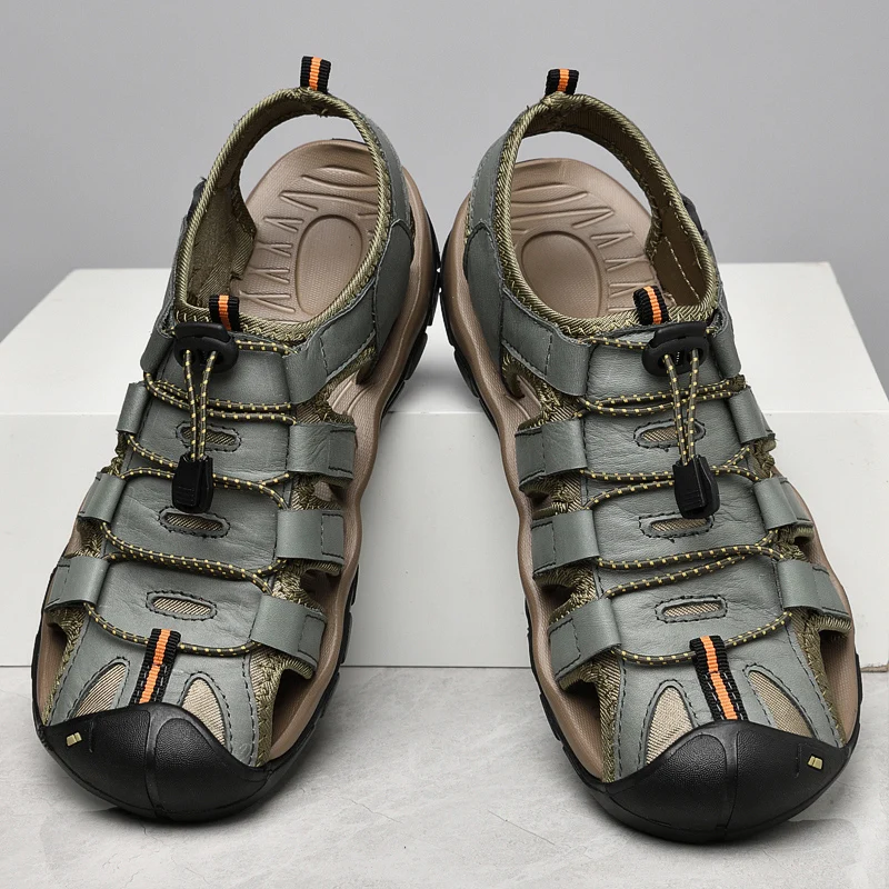 HIKEUP Sandalias de cuero genuino para hombre outdoor verano cómodas - imagen 4