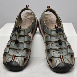 HIKEUP Sandalias de cuero genuino para hombre outdoor verano cómodas