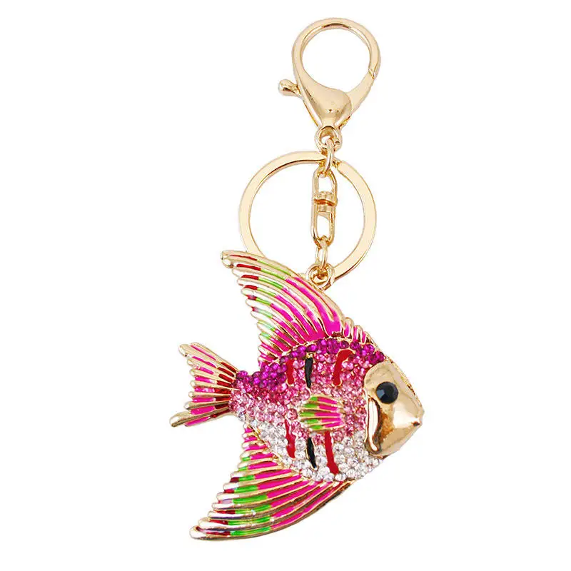Llavero pez tropical metal dorado con cristales brillantes - imagen 3