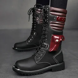 Botas militaires invierno cuero negro cordones – Hombre estilo motorista