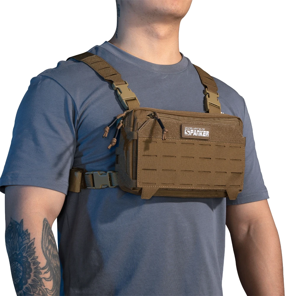 Chaleco táctico MOLLE con arnés y porta-radio airsoft caza - imagen 3