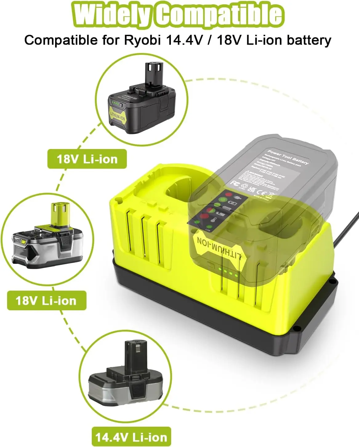 Ryobi cargador rápido portátil doble puerto para batería 18V LED - imagen 3