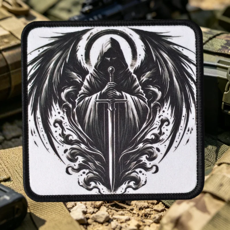 Parche táctico bordado Espada del Ángel y calavera con velcro - imagen 5