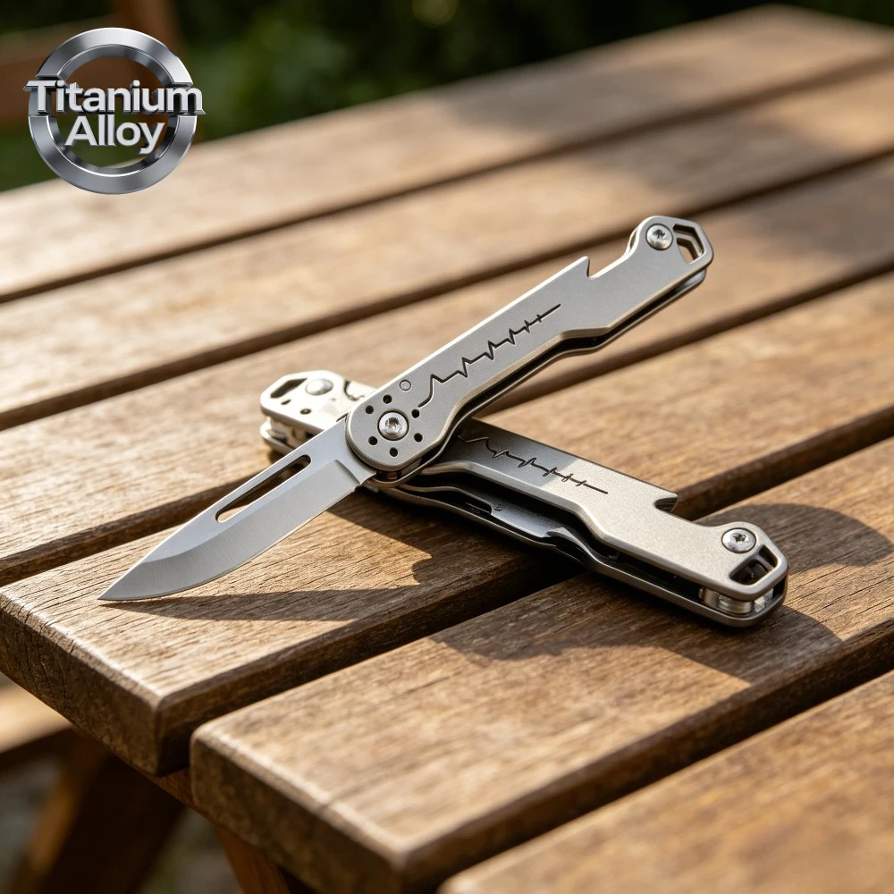 Cuchillo de bolsillo EDC plegable titanio con llavero - imagen 3