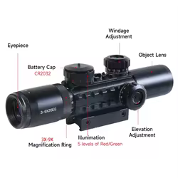 Mira telescópica 3-9x26 con láser rojo/verde para Airsoft y caza