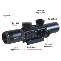Mira telescópica 3-9x26 con láser rojo/verde para Airsoft y caza