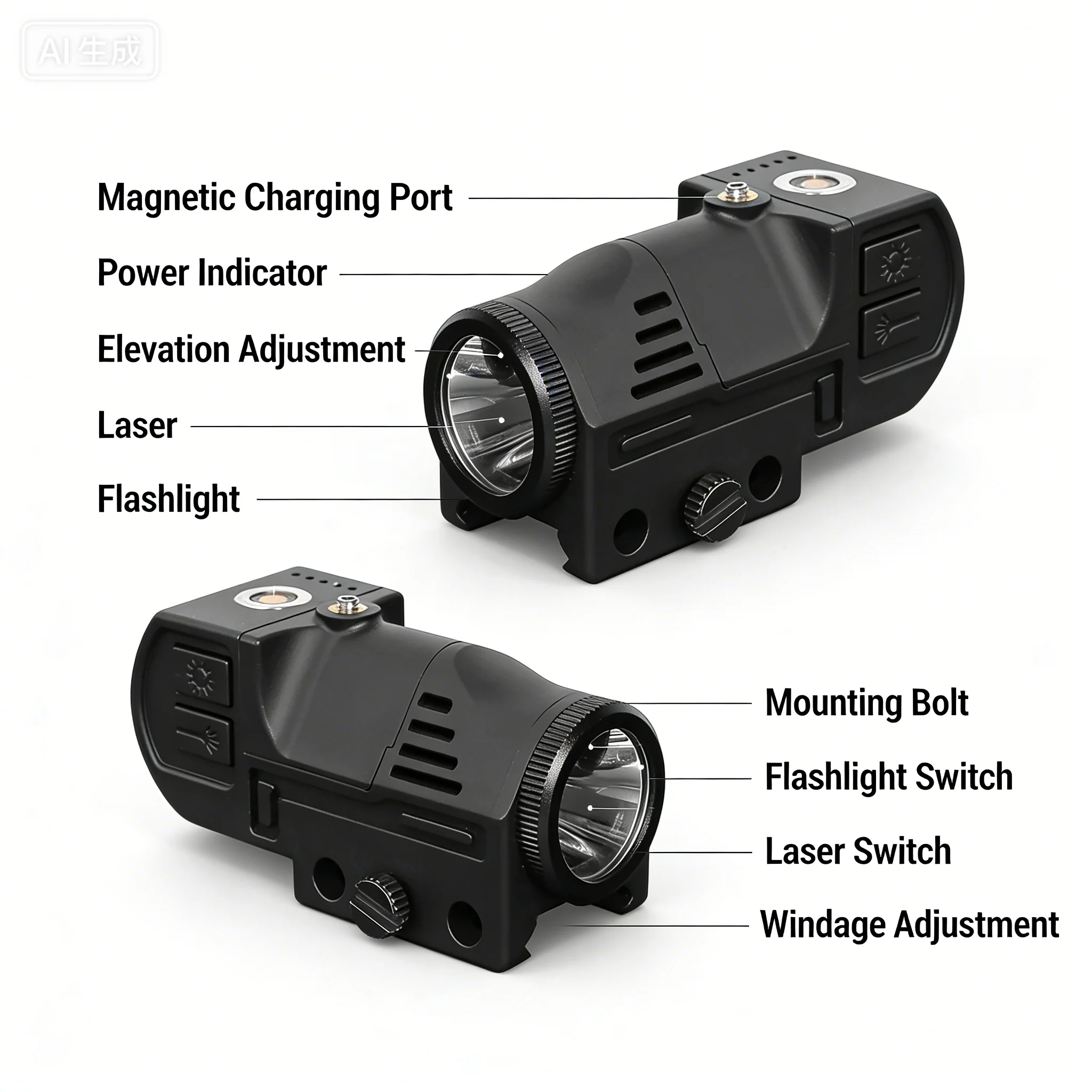 La-ser Linterna táctica para pistola Picatinny USB estrobo - imagen 3