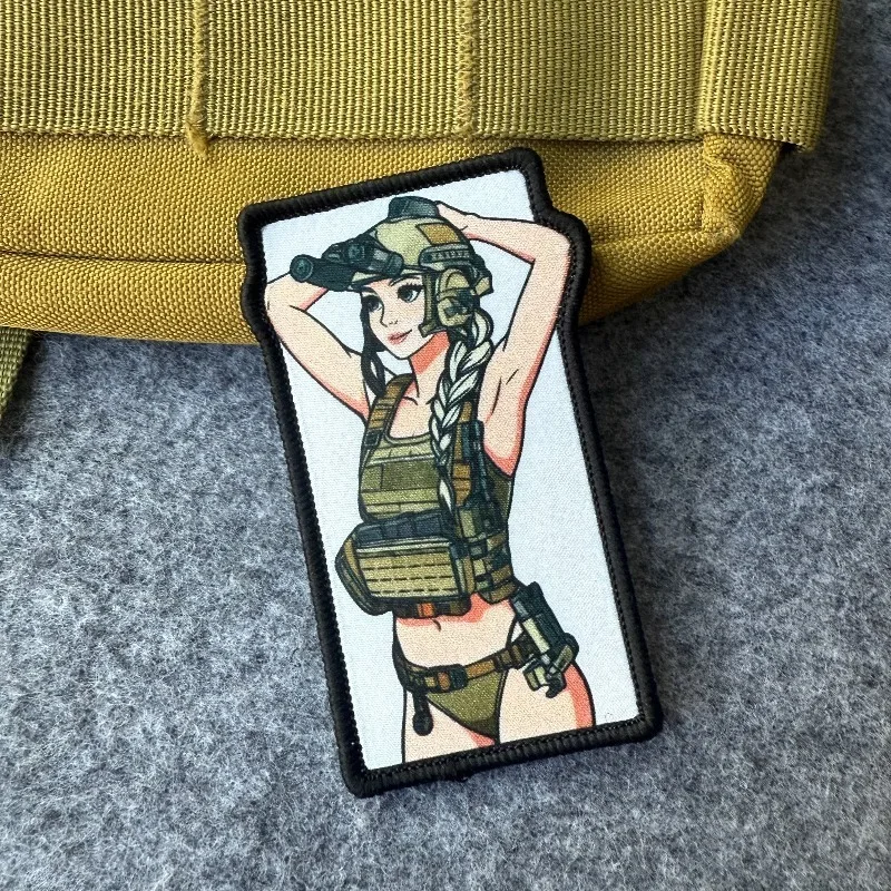 Parche táctico gancho y bucle chica soldado dibujos animados mochila - imagen 3