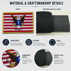 Parche bordado de bandera naval con velcro para chaleco táctico