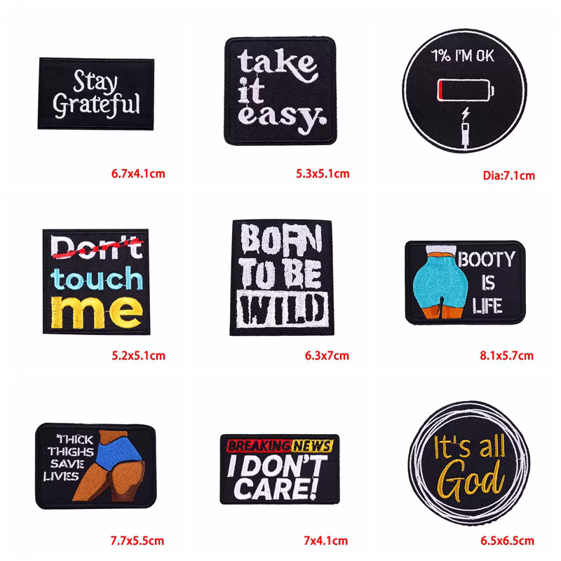 Parche termoadhesivo bordado letras positivas negro para ropa