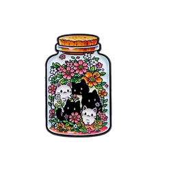 Pin esmalte gato floral de metal – para mochilas y sombreros