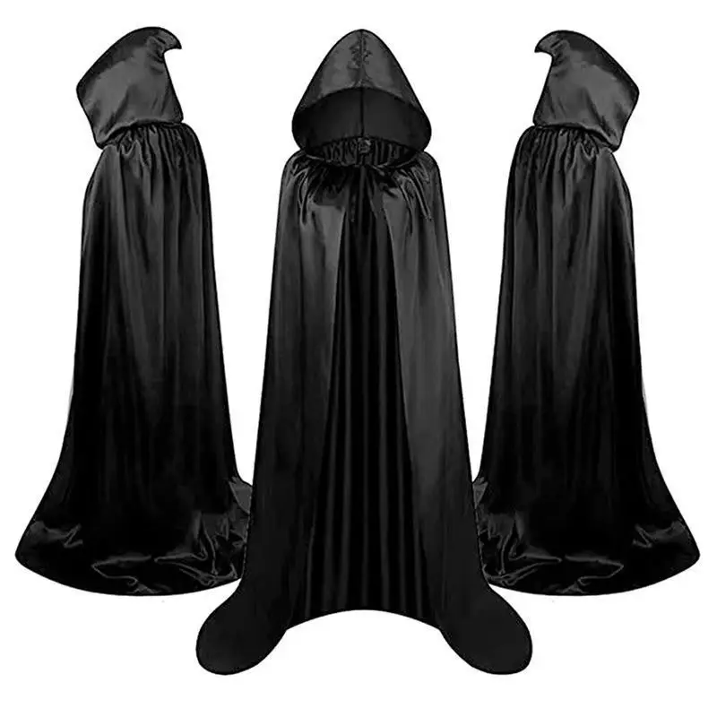 Capa disfraz bruja con capucha suave unisex – túnica negra larga
