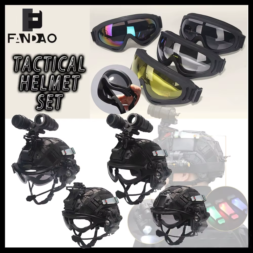 Casco táctico Airsoft rápido PJ con NVG, linterna y gafas