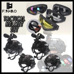 Casco táctico Airsoft rápido PJ con NVG, linterna y gafas
