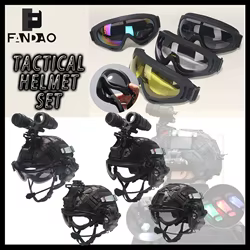 Casco táctico Airsoft rápido PJ con NVG, linterna y gafas