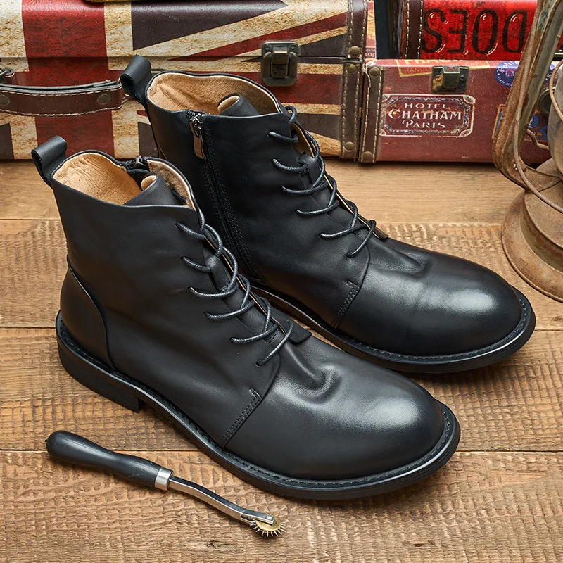 KOWM Botas tácticas impermeables piel de vaca tobillo para hombre - imagen 3