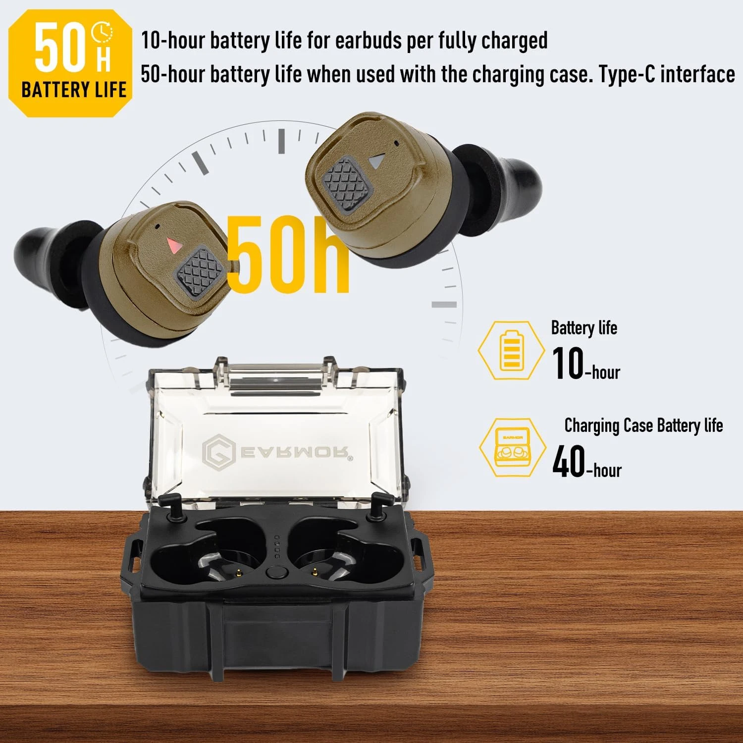 EARMOR M20T PRO Protector Auditivo Intraural Impermeable Amplificación 8X Caza - imagen 5