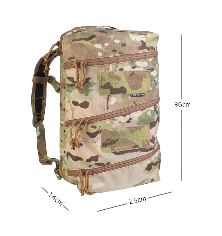 Mochila táctica compacta vista frontal con sistema de apertura rápida