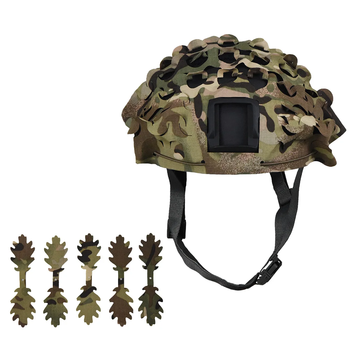 Funda colocada en un casco táctico mostrando el ajuste perfecto