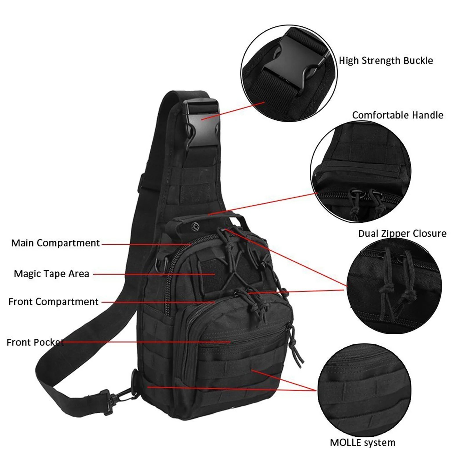 Bolso de hombro táctico para exteriores con MOLLE y ripstop resistente - imagen 2