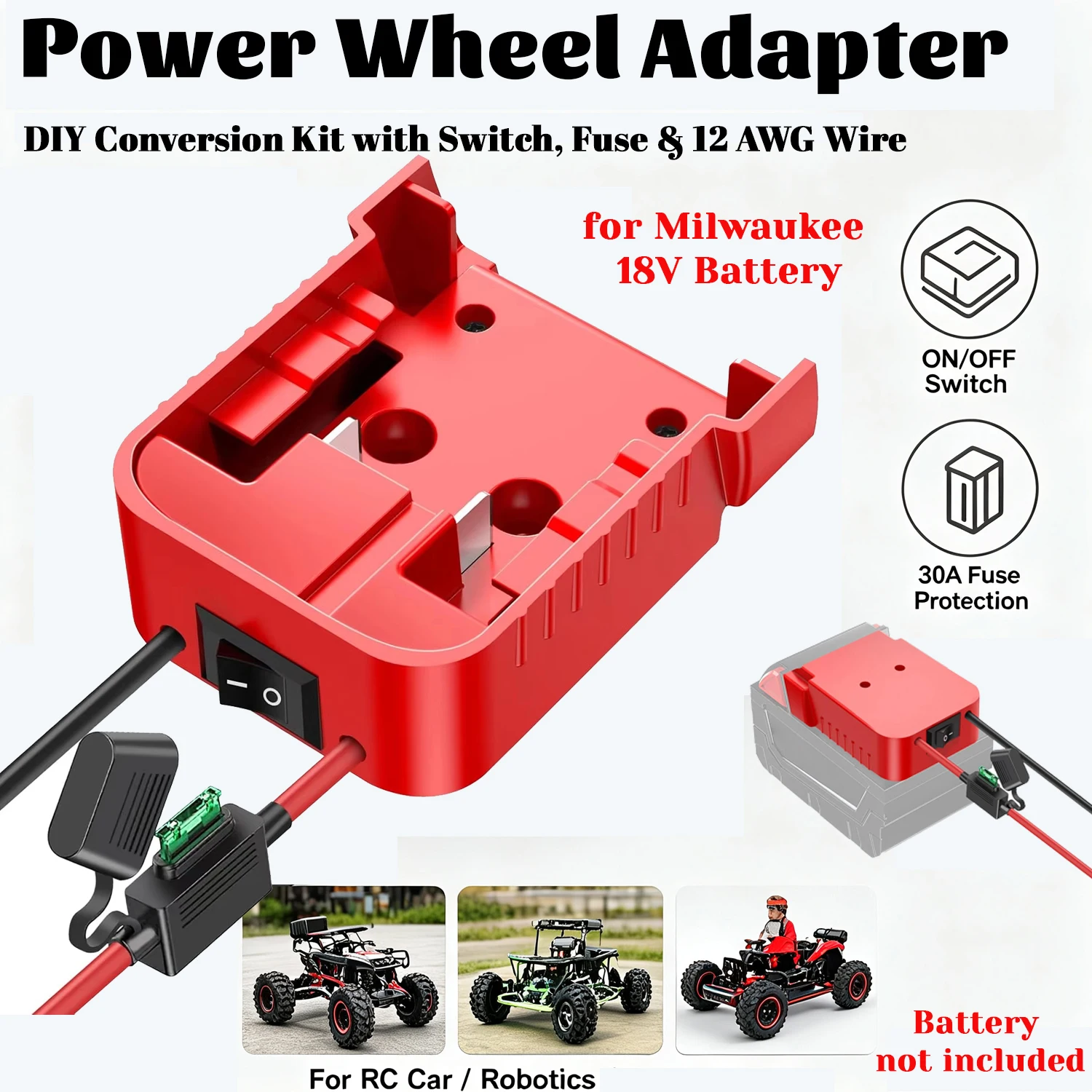 Milwaukee M18 adaptador para rueda motorizada RC con interruptor - imagen 2