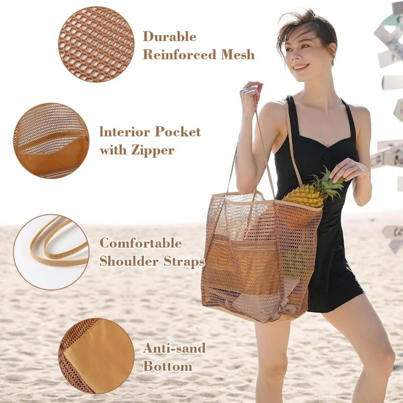 Bolsa plegable gran capacidad tejida para playa y baño portátil