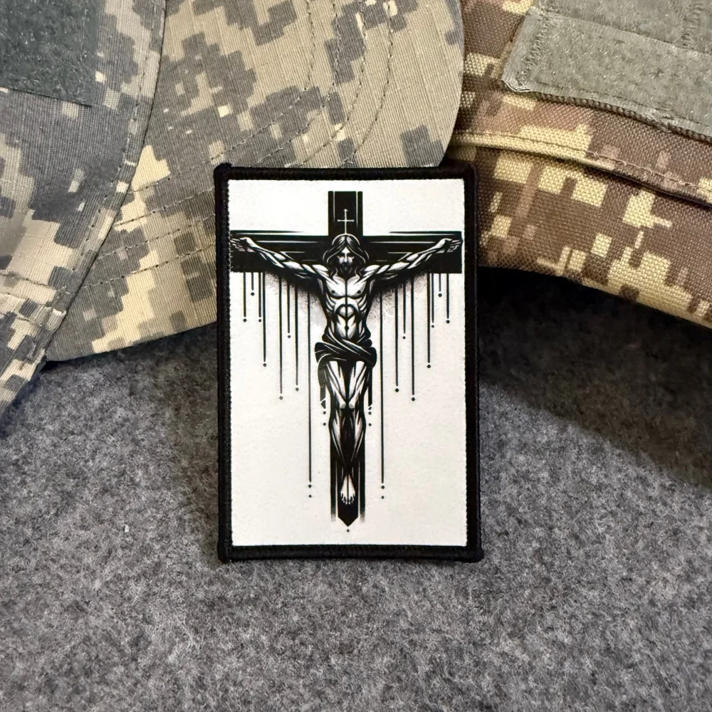 Parche táctico cristiano Jesucristo con cruz tatuaje y velcro - imagen 5