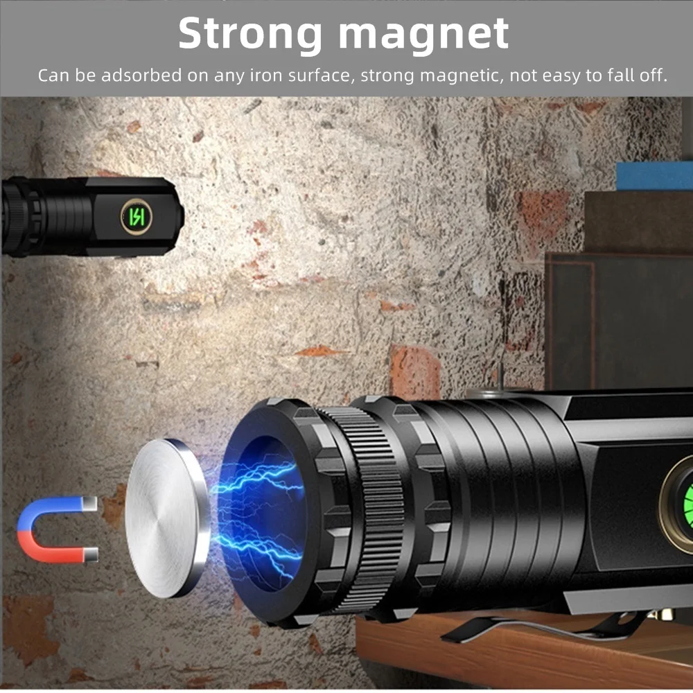 Linterna táctica LED 18650 USB recargable con imán - imagen 2