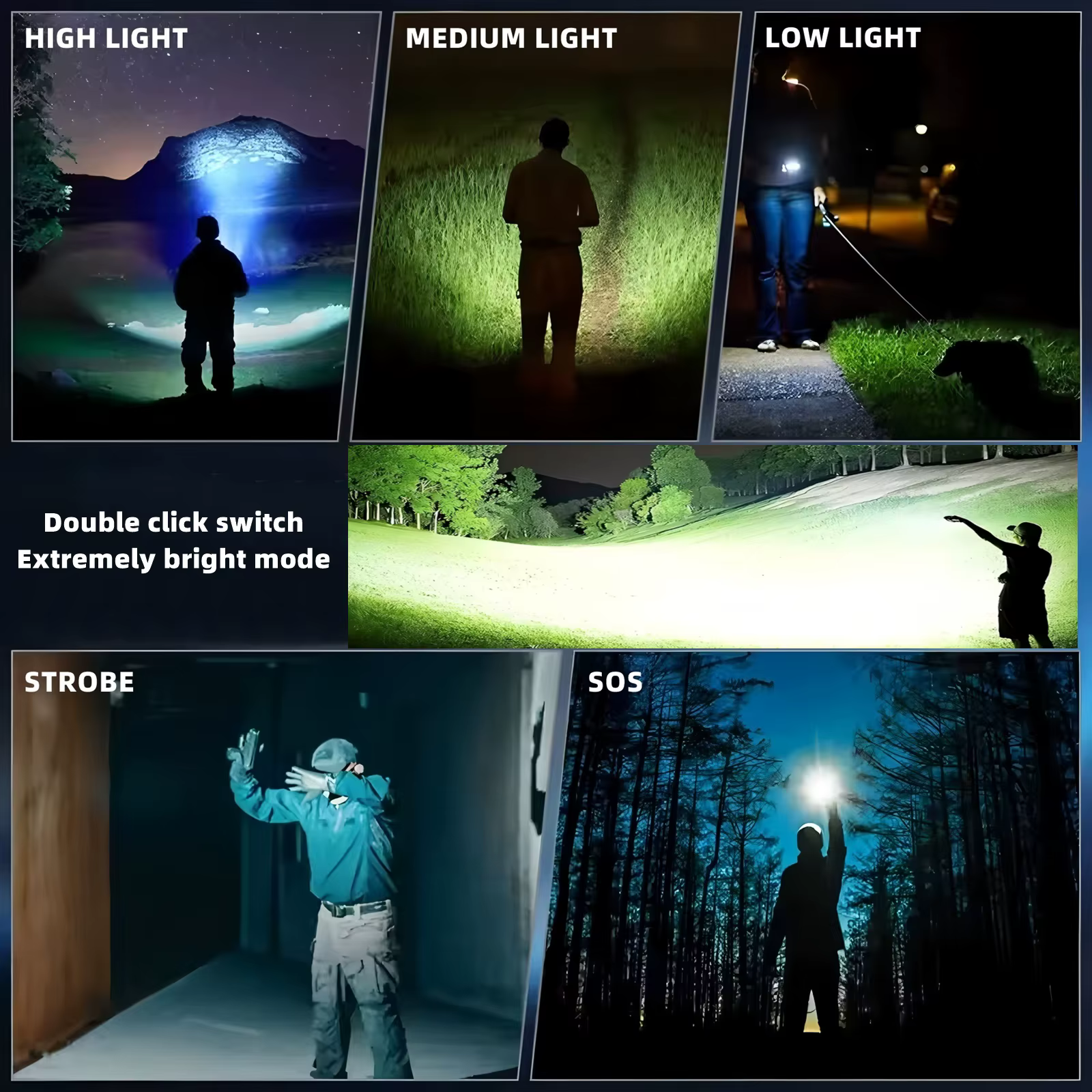 Linterna LED táctica recargable USB con pantalla LCD senderismo - imagen 5
