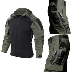 Camisa táctica con capucha camuflaje y pantalón cargo resistente