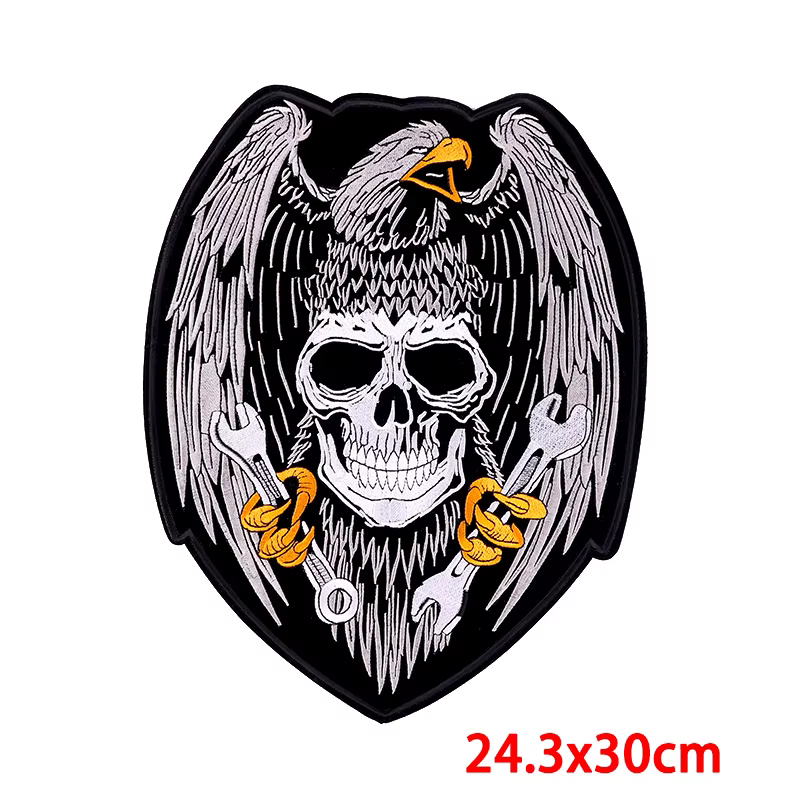 Parche bordado calavera punk grande para ropa y chaqueta moto - imagen 4