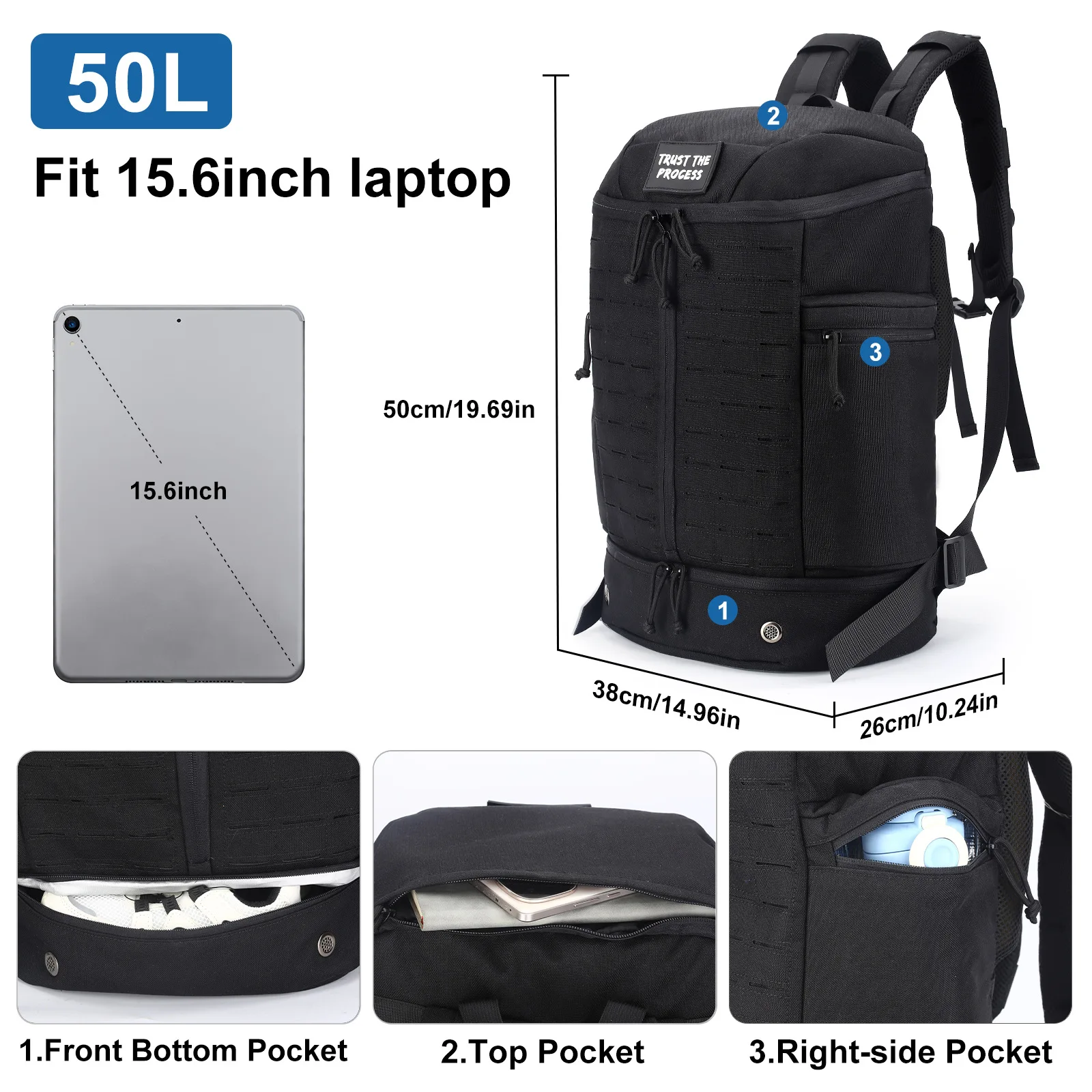 Mochila táctica de asalto pequeña negra con correas exteriores - imagen 3
