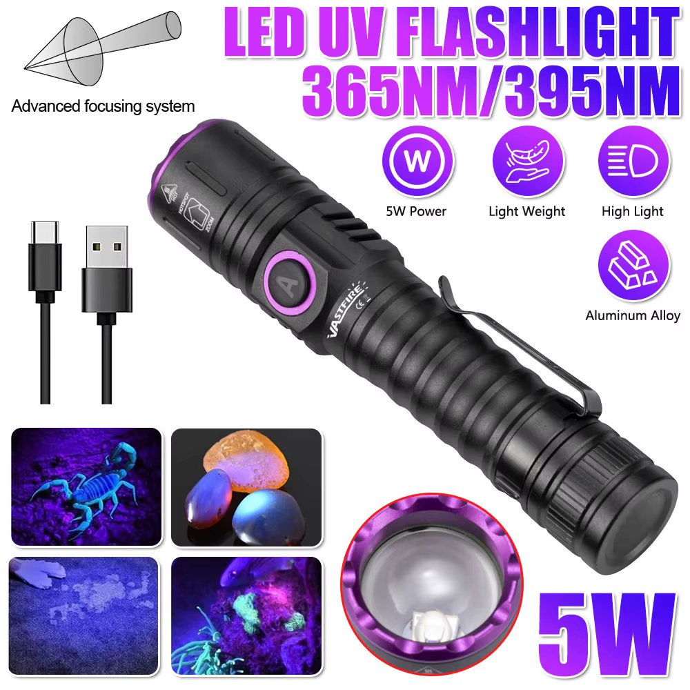 Linterna UV 365/395 nm con zoom - Deteccion de orina de mascotas - imagen 3