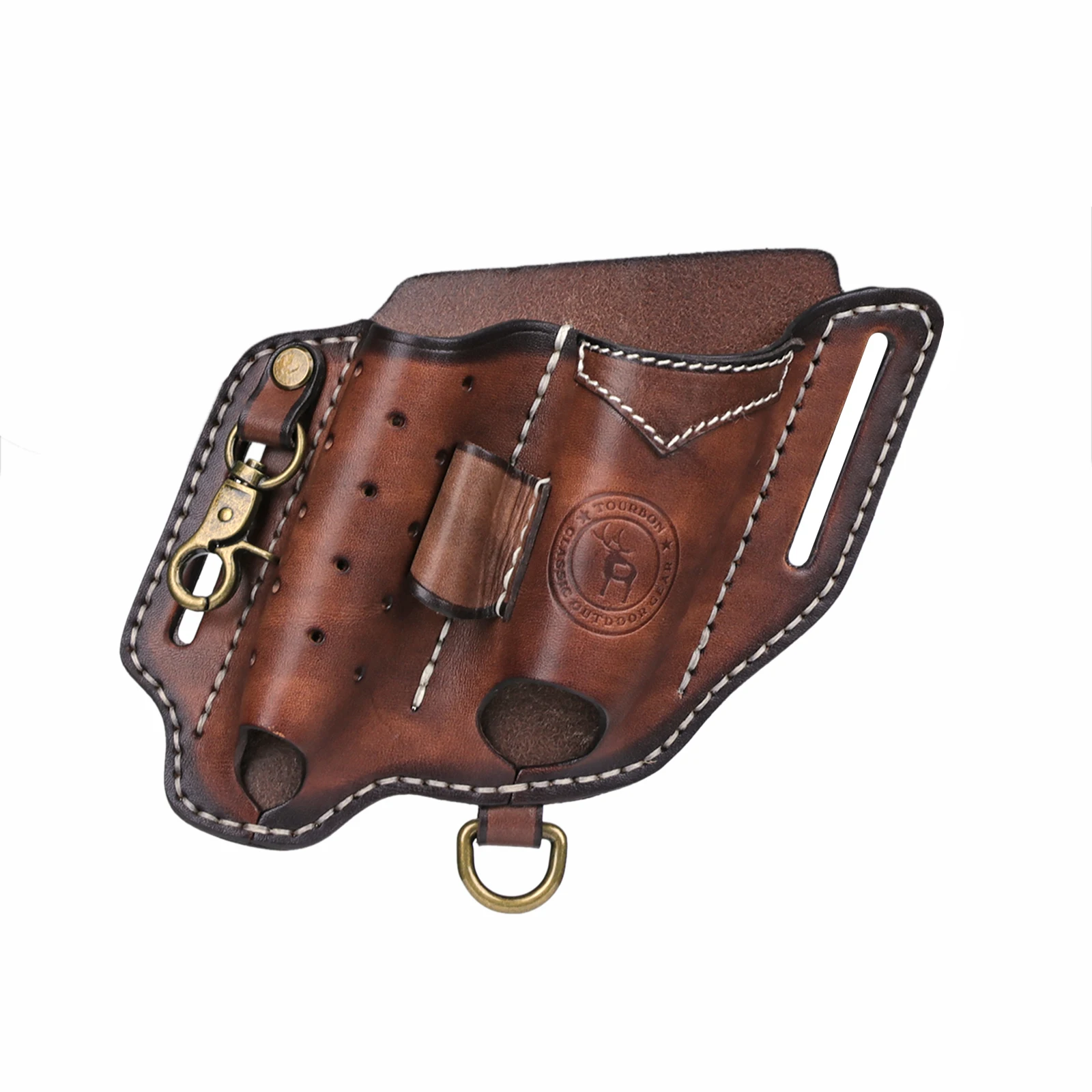 Tourbon cuchillo plegable EDC de cuero con funda y soporte linterna - imagen 3
