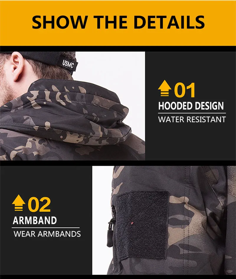 Chaqueta táctica softshell camuflaje impermeable con forro polar - imagen 4