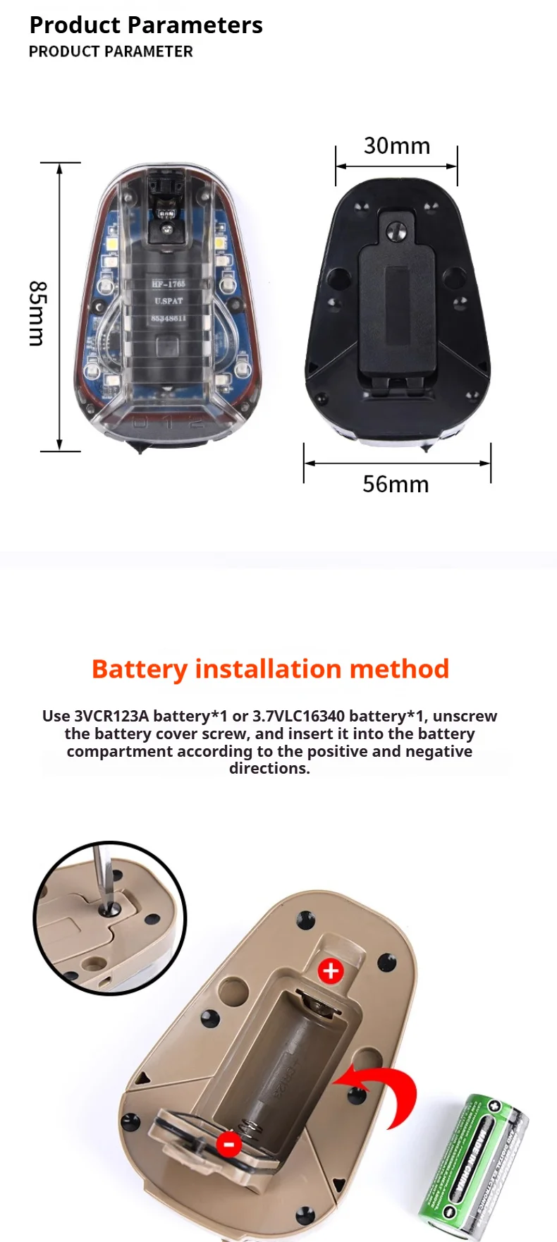 Detalle de la luz táctica y su diseño para fijación