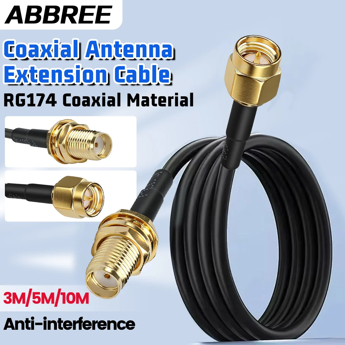 ABBREE cable coaxial SMA macho/hembra para antena WiFi - imagen 2