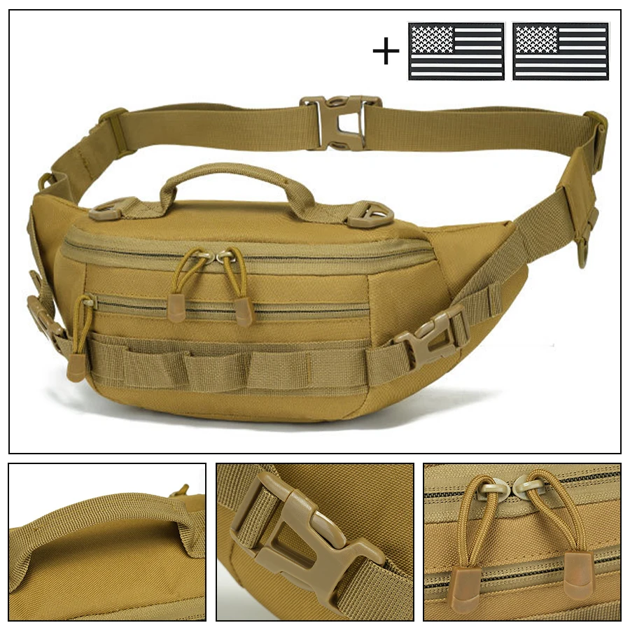 Bolsa táctica de cintura MOLLE con doble cremallera y bandolera - imagen 5