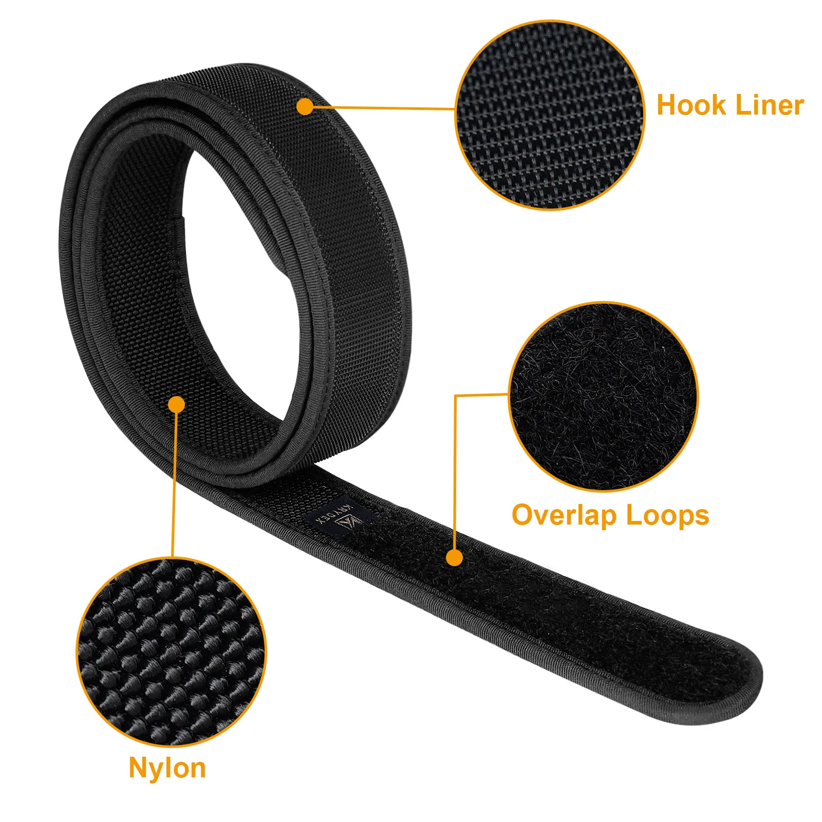 Cinturón táctico interior KRYDEX nailon negro, forro de gancho - imagen 3