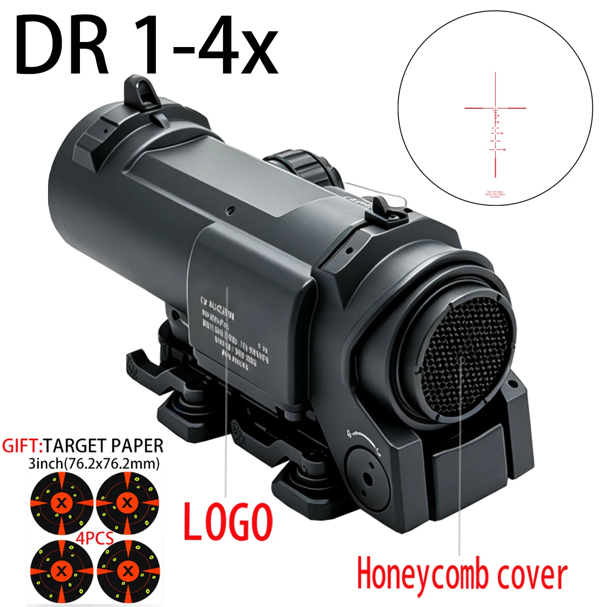 Mira Táctica DR 1-4x Retícula Roja Iluminada Riel Picatinny