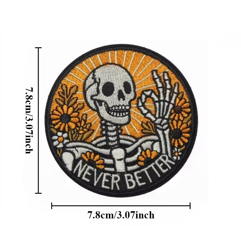 Parche bordado esqueleto Never Better floral con velcro para chaqueta - imagen 3