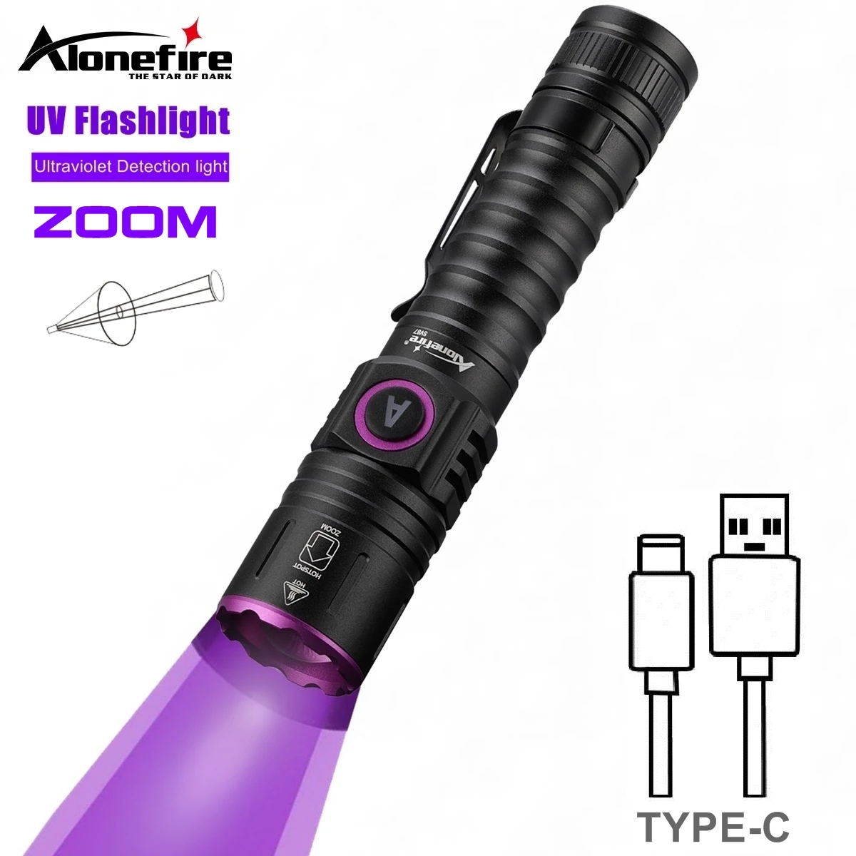 Detección con luz UV de 365 nm en oscuridad