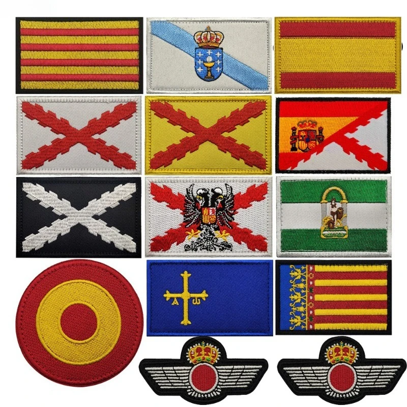 Parche bordado bandera de España velcro gancho y bucle cruzado burdeos - imagen 5