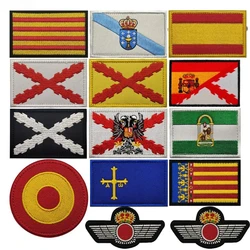 Parche bordado bandera de España velcro gancho y bucle cruzado burdeos