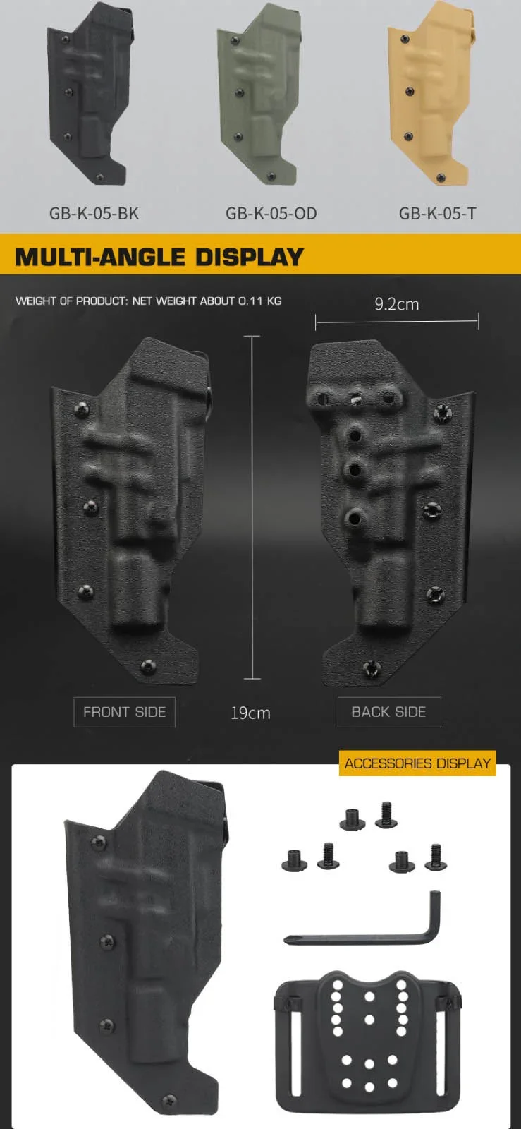 Funda Kydex montada en cinturón táctico con pistola SIG P320 y luz X300