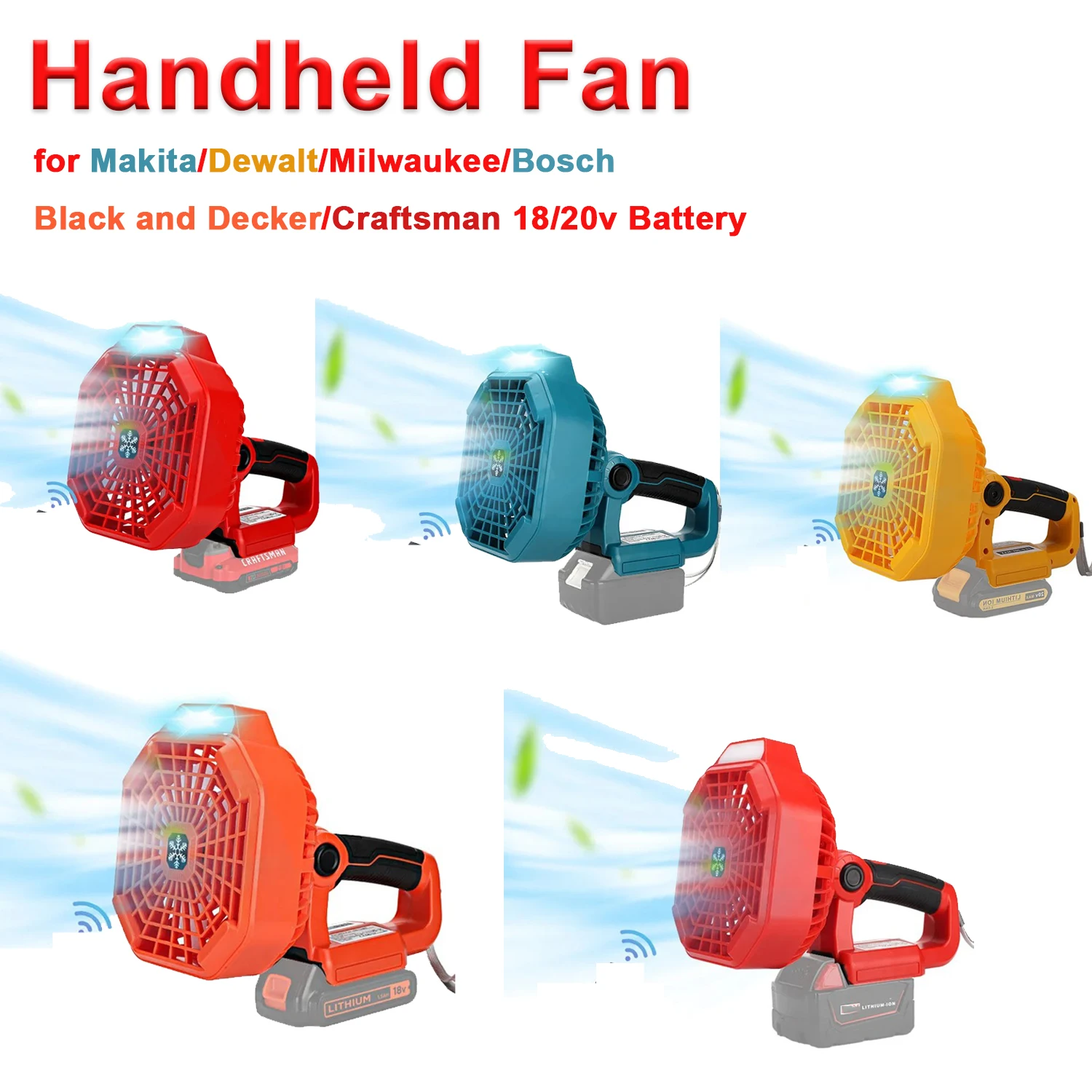 Ventilador de mano USB-A con LED para baterías Makita Bosch DeWalt - imagen 2