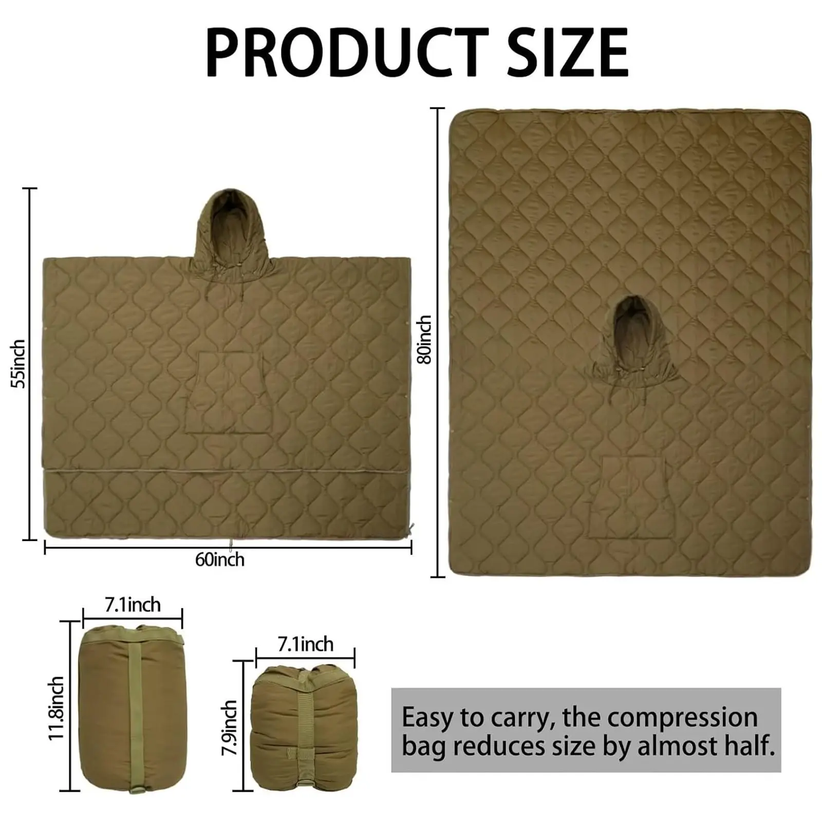Poncho táctico woobie de camuflaje ripstop con aislamiento y viento - imagen 3