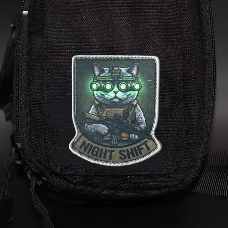 Parche táctico velcro gato guardia nocturna, moral